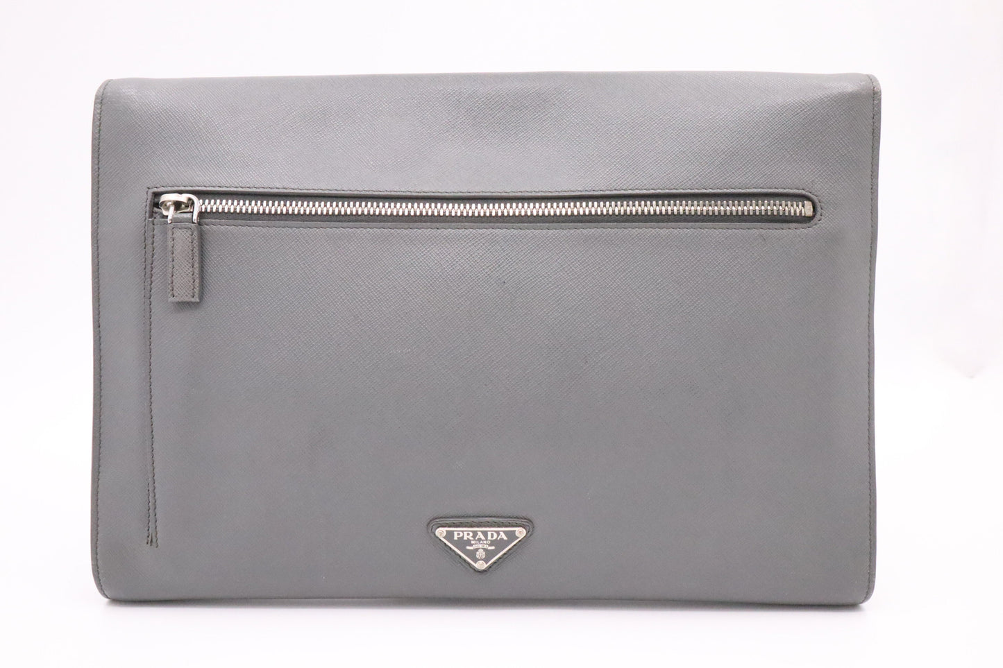 Prada Document Clutch In Gray Handbag Leather Clutch Bag
