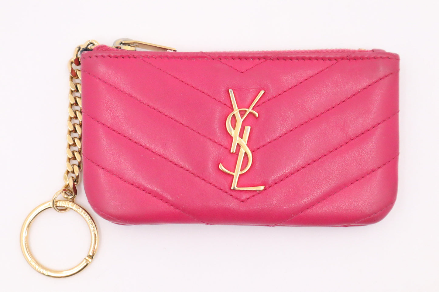 YSL Saint Laurent Key Pouch In Travel Bag Leather Pink