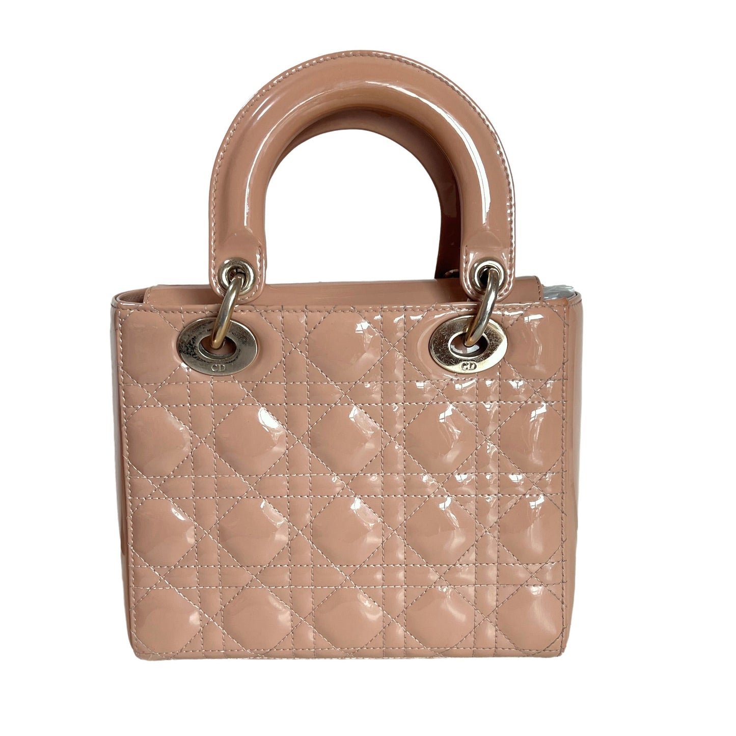 Dior Lady Nude Patent With Strap Handbag Leather Beige Travel Bag