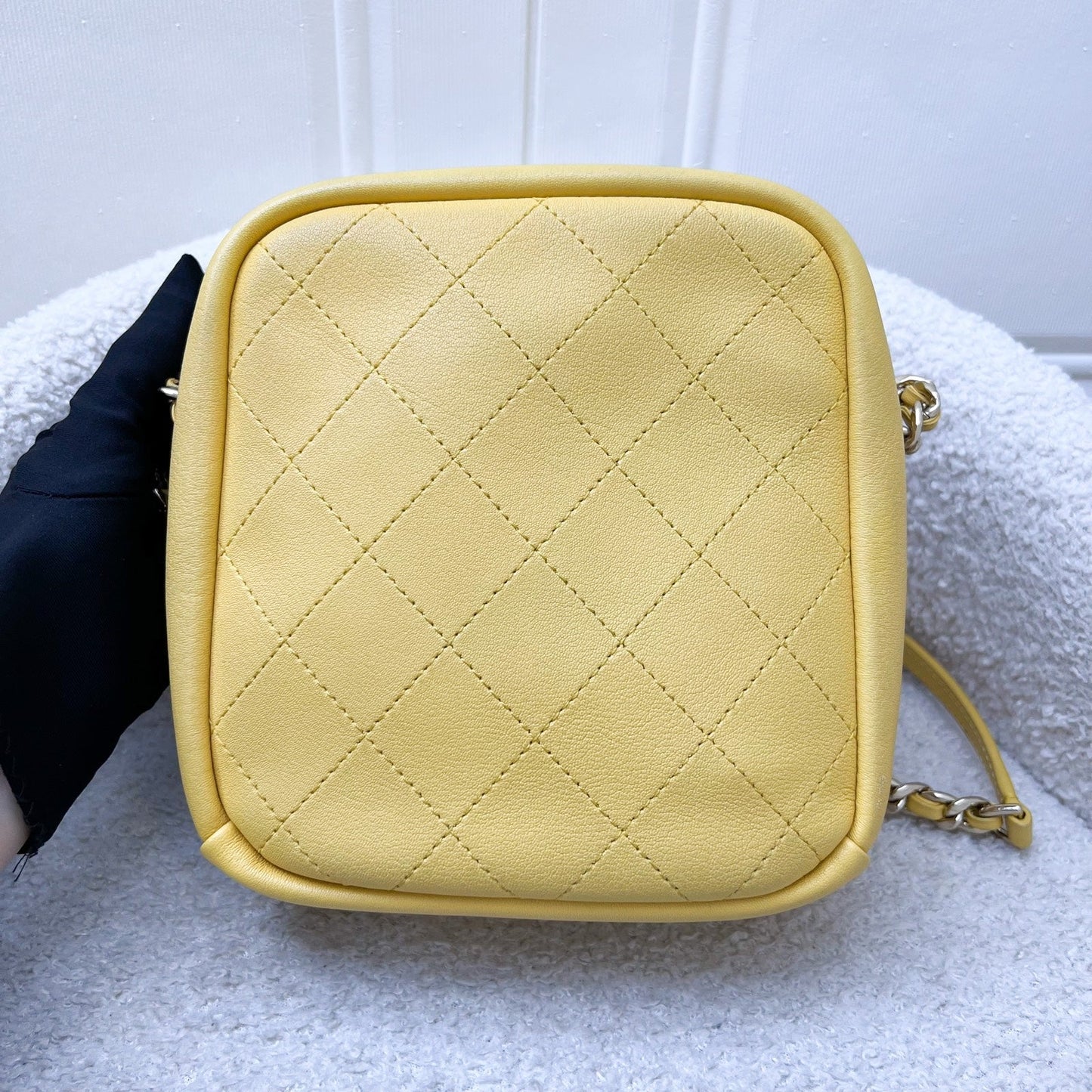 Chanel Casual Trip North South Camera Bag in Yellow Stiff Lambskin and GHW