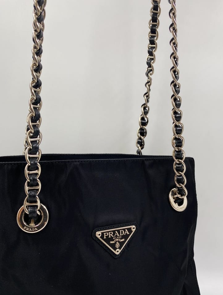 Prada Tote With Handle Nylon Chain Tote Bag With Chain Handle