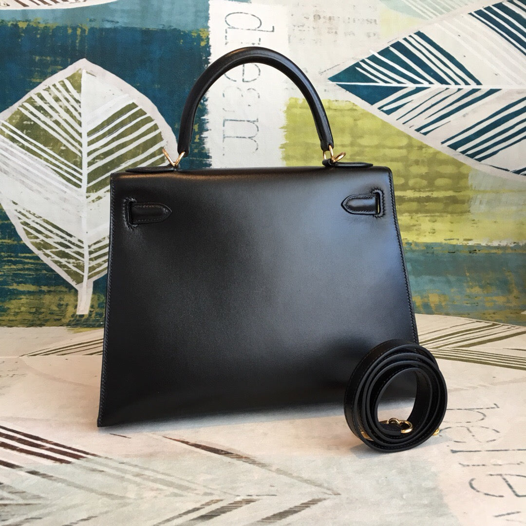 Top Quality Kelly Bag With Toned Harware Black Gold Shoulder Bag