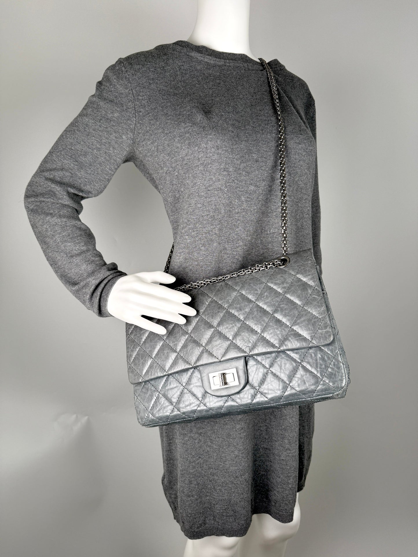 Chanel Gray 227 2005 Reissue 2.55 Leather Shoulder Crossbody Bag
