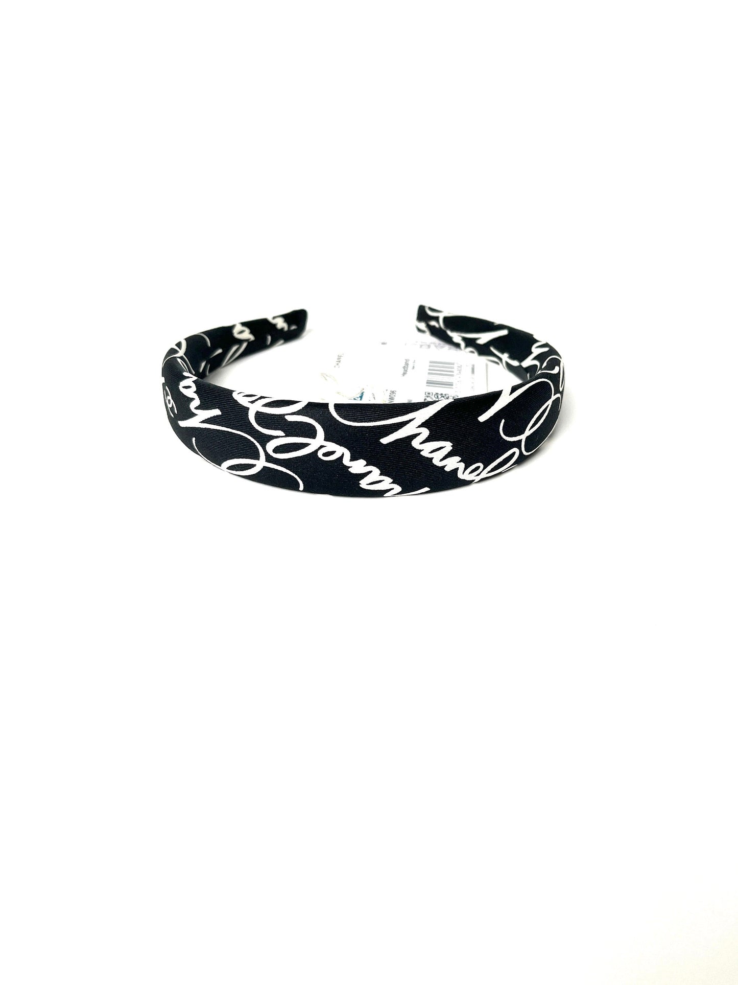 Chanel Black White Ecru Silk Twill Print Headband Accessory