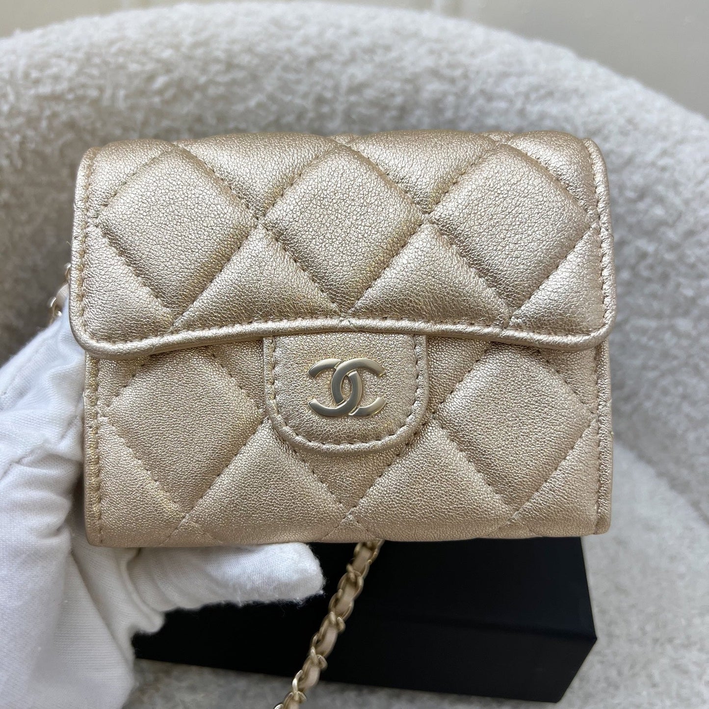 Chanel Card Holder / Clutch on Chain in Metallic Gold Lambskin and LGHW (Model: )