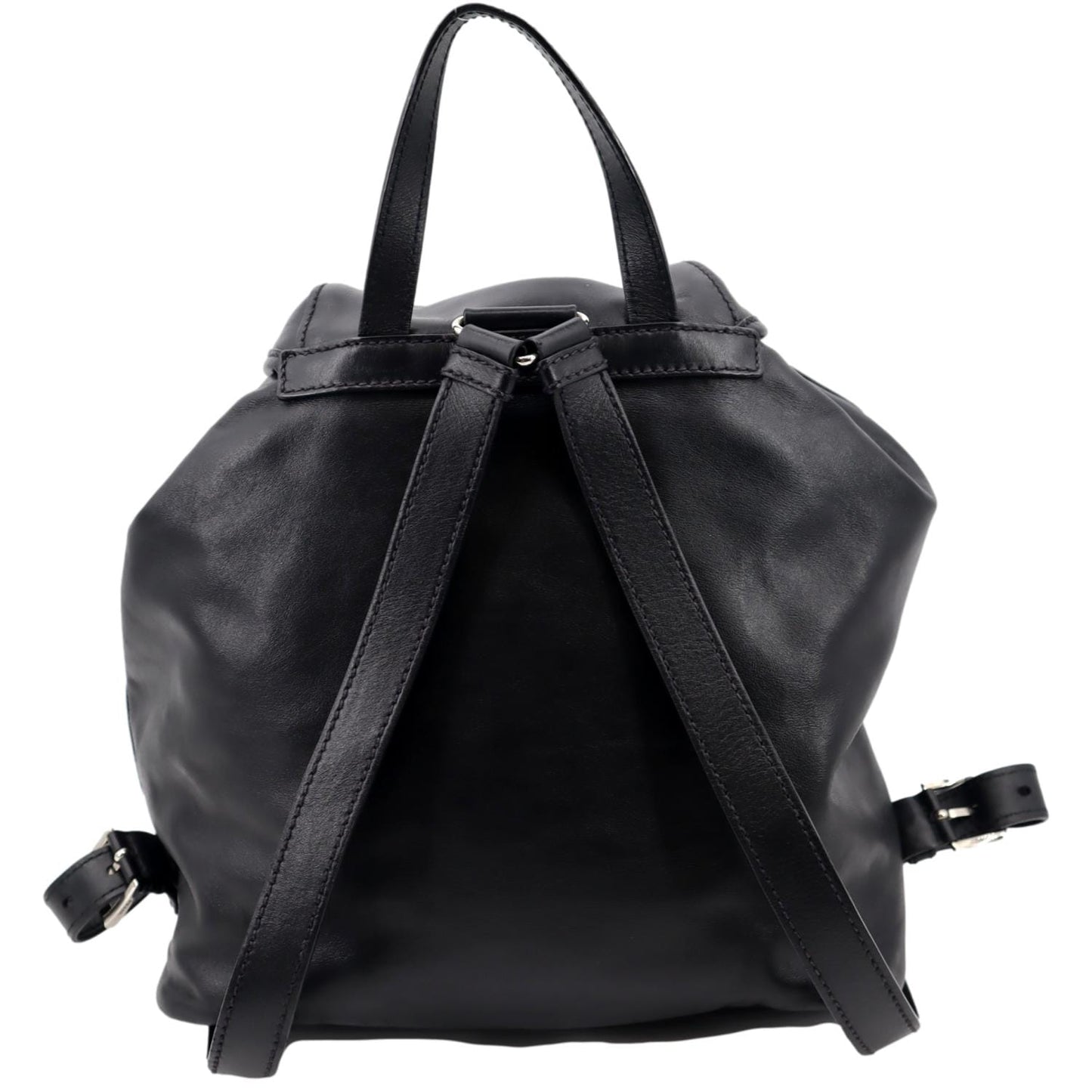 Milano Double Pocket Backpack Bag Leather Black