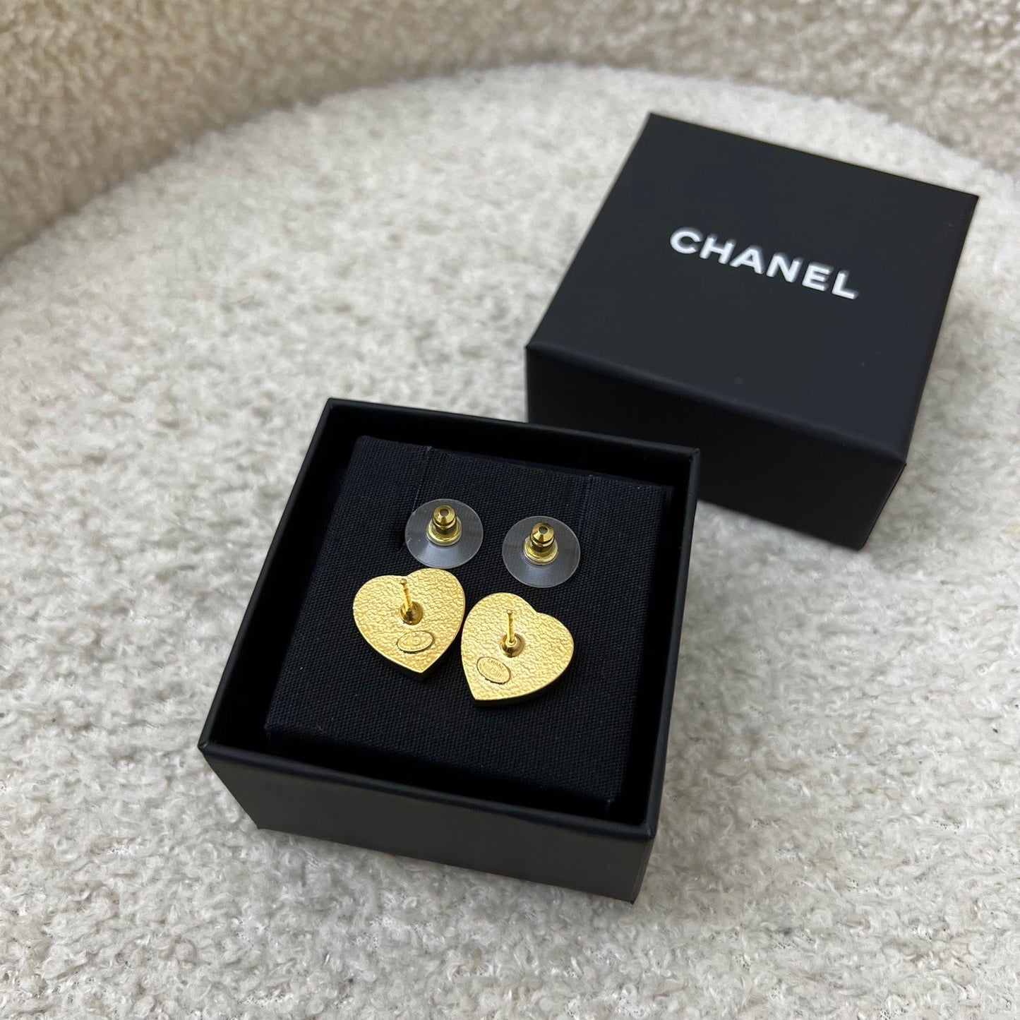 Chanel Heart Earrings with Crystal Studded CC in Black Enamel and LGHW Jewelry