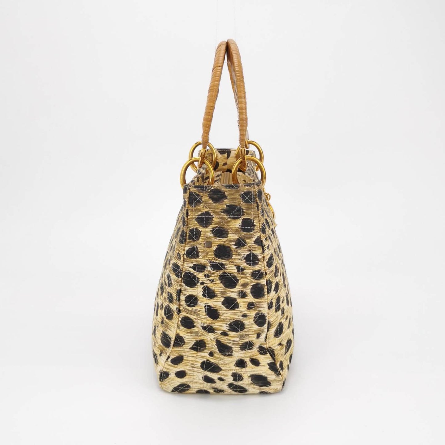 Dior Lady Leopard Print Cloth Handbag Quilted Medium Travel Bag