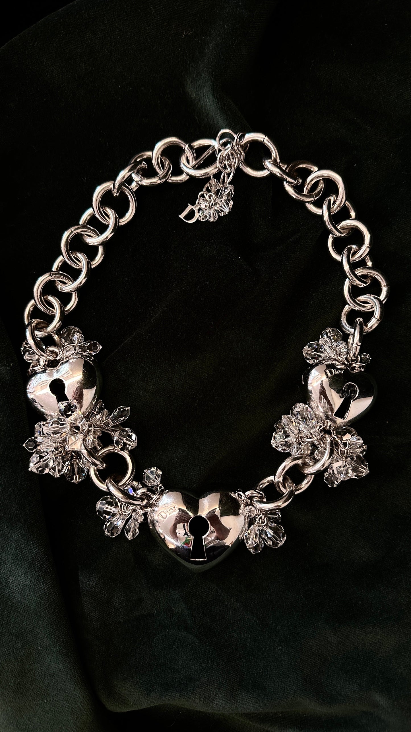 Dior Beaded Heart Necklace Silver Jewelry