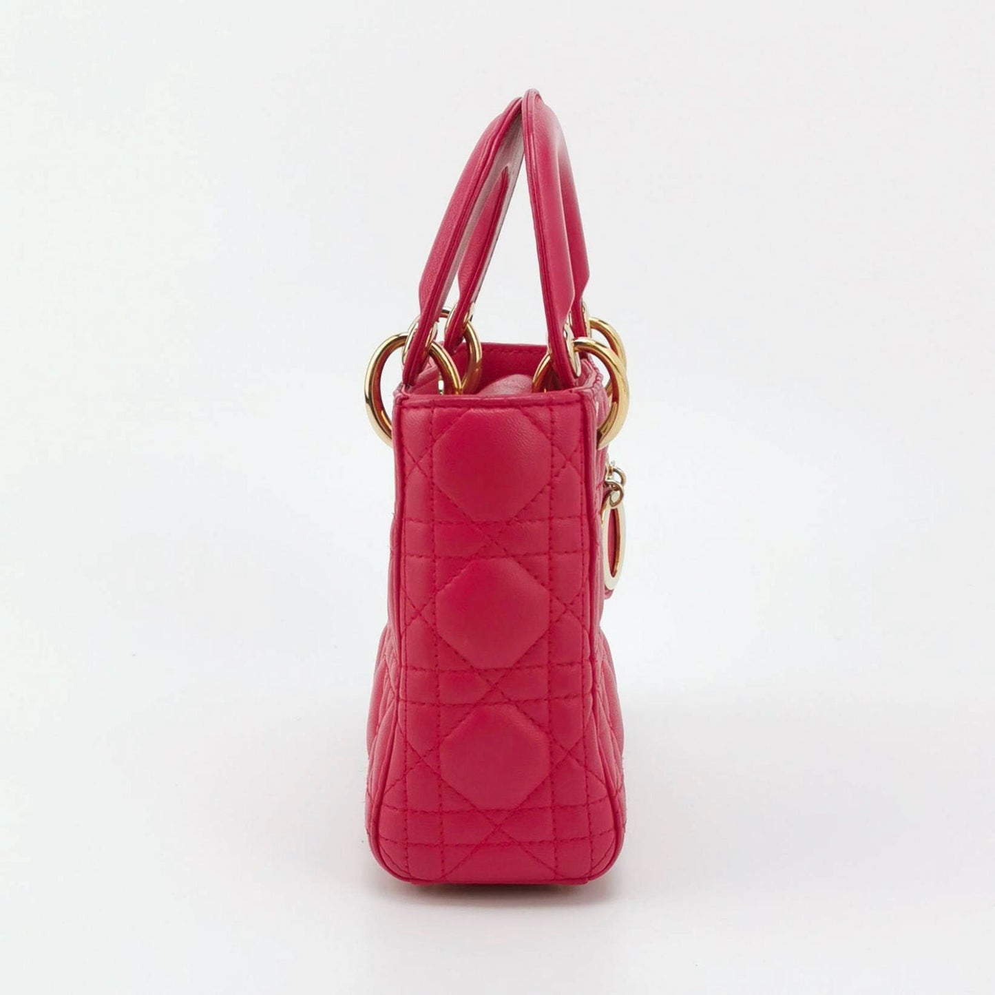 Dior Lady Fuchsia Handbag Cannage With Strap Leather Pink Travel Bag