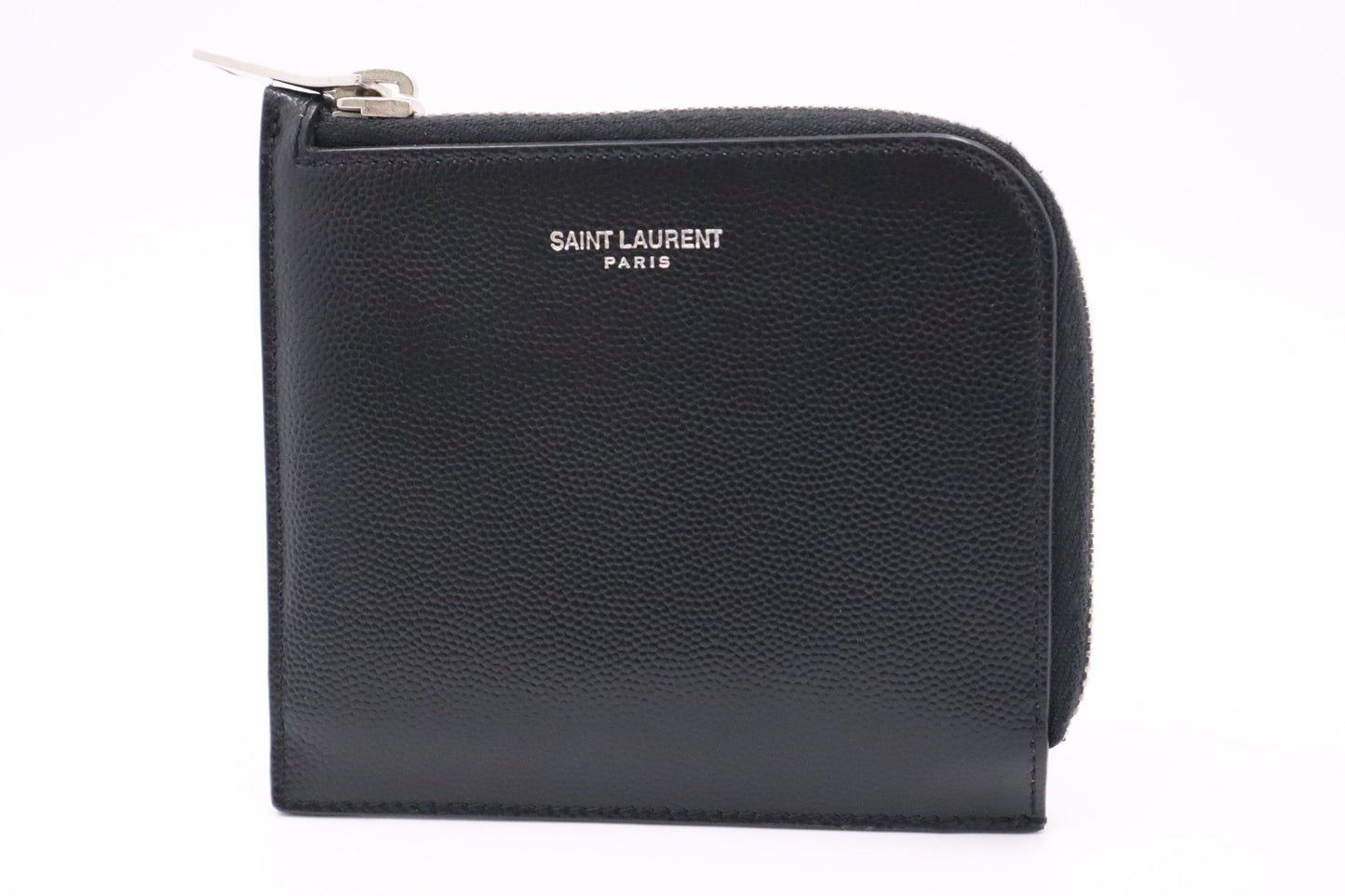 YSL Saint Laurent Zippy Card Case In Pebbled Travel Bag Leather Black