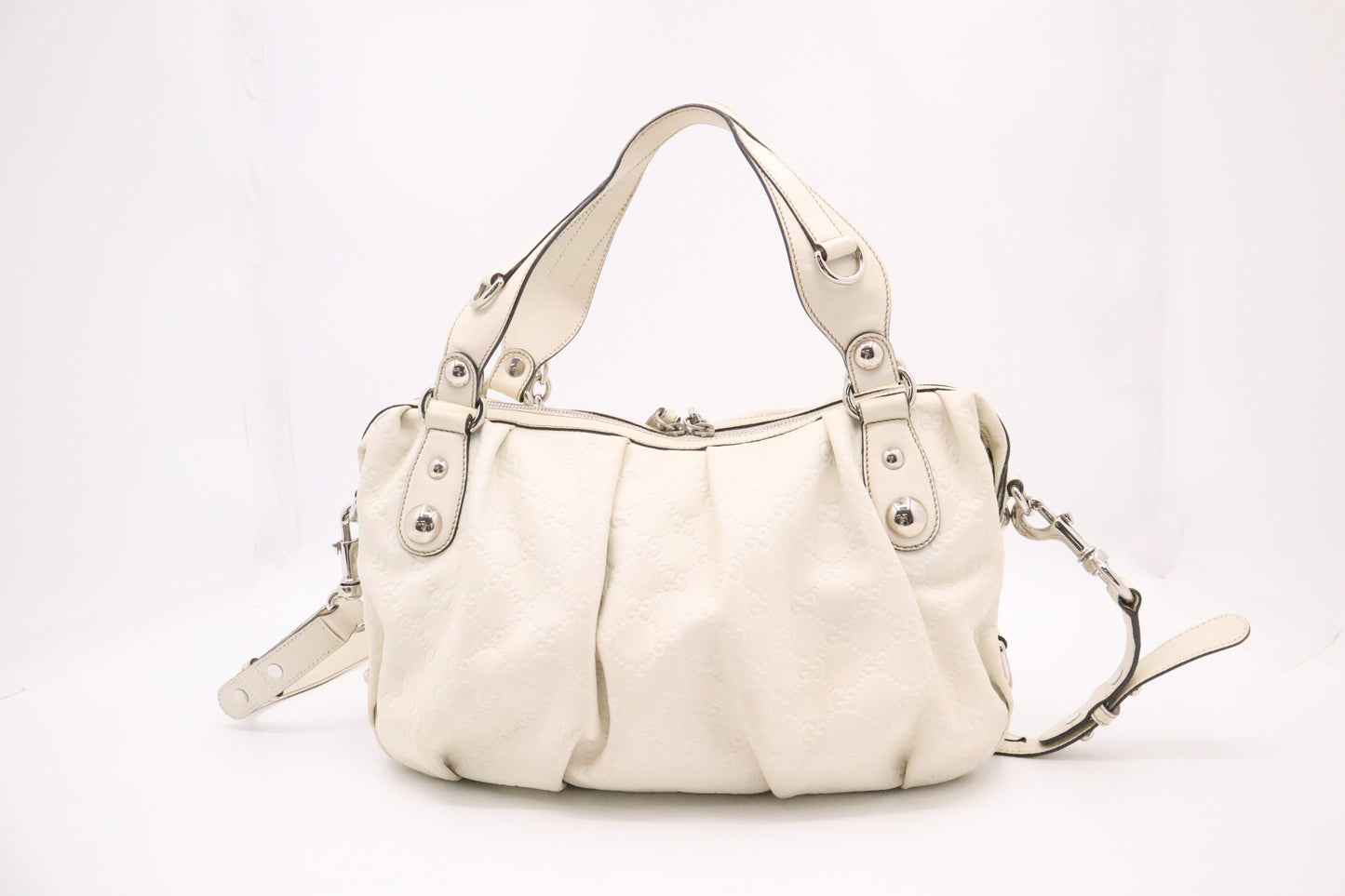 Gucci Boston Off Guccissima Leather White Handbag
