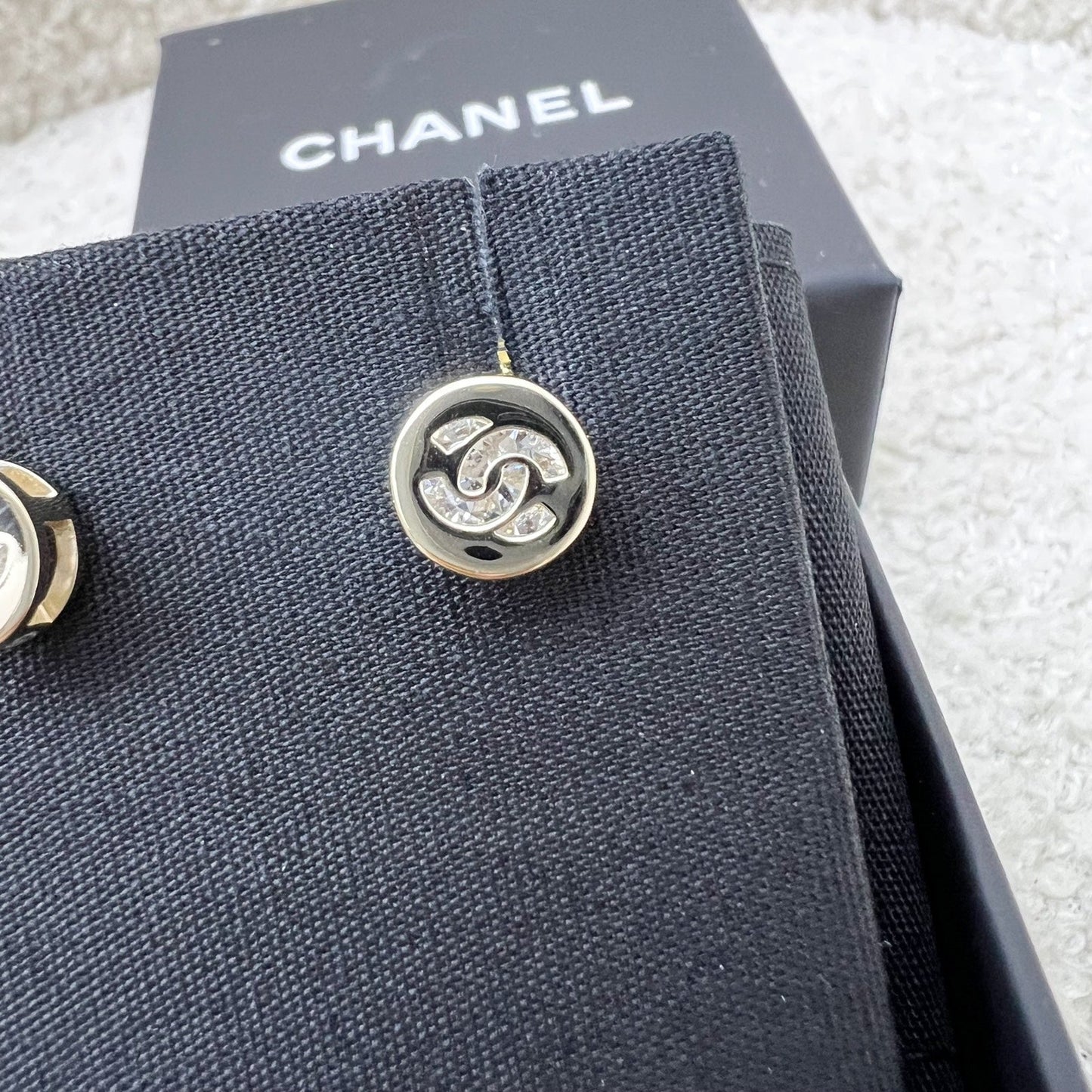 Chanel Mini Round Earrings with Crystal Studded CC Logo in LGHW Jewelry
