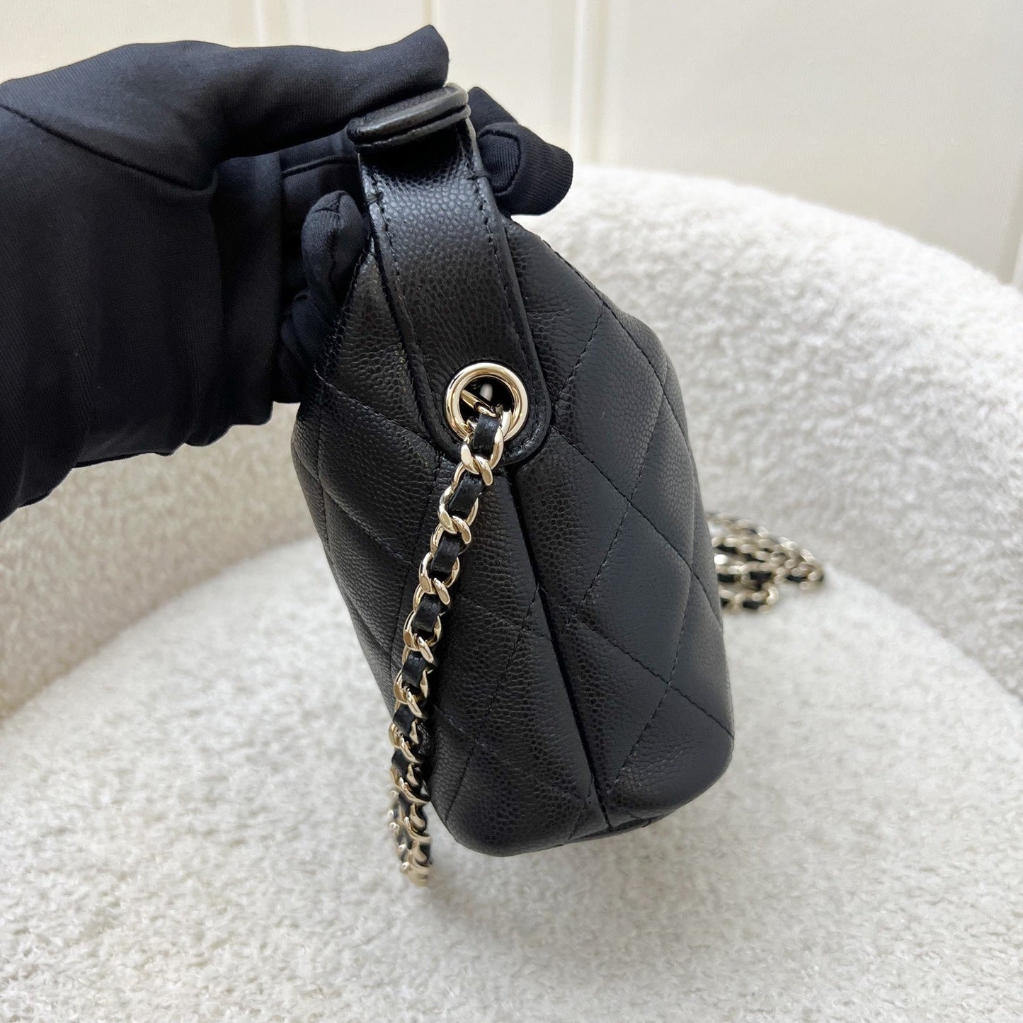 Classic Quilted Hobo Clutch on Chain in Black Caviar and LGHW (Model: ) Classic