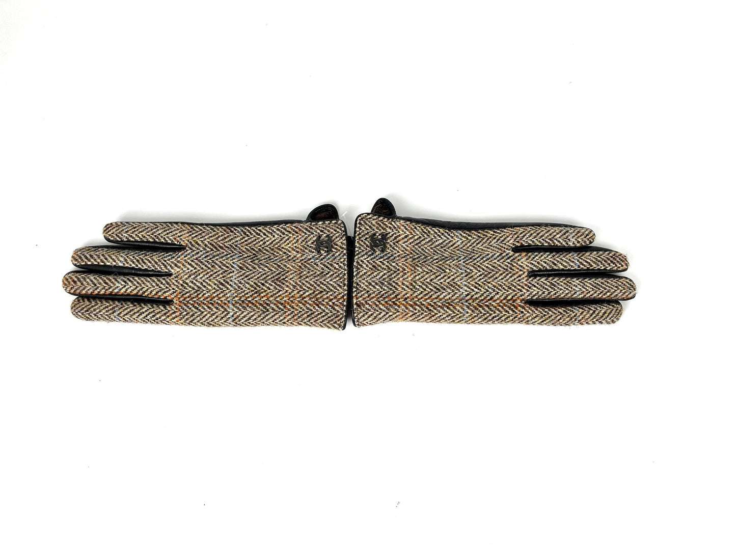 Chanel New CC Wool Leather Black Beige Gloves M Accessory
