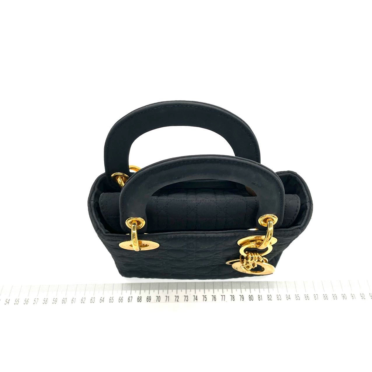 Dior Lady Cloth With Yellow Tone Hardware Handbag Black Gold Travel Bag 3