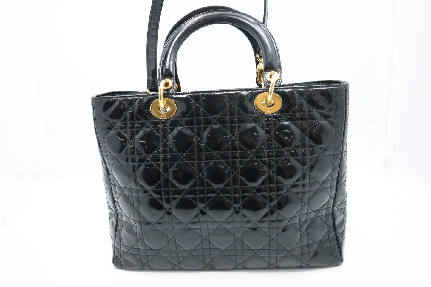 Dior Lady In Cannage Patent Handbag Leather Black Travel Bag 3