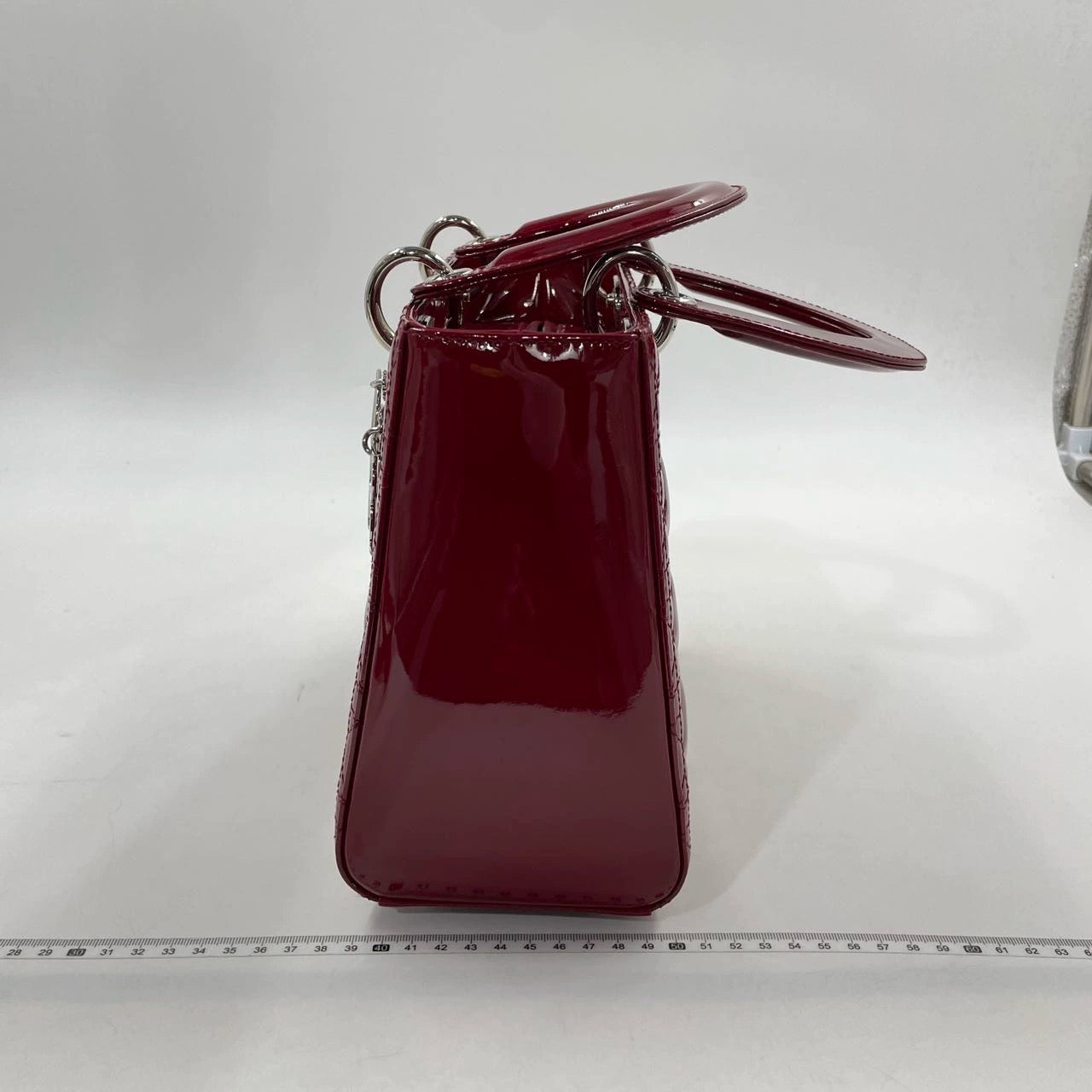 Dior Lady Burgundy Patent Handbag Hardware Leather Silver Travel Bag