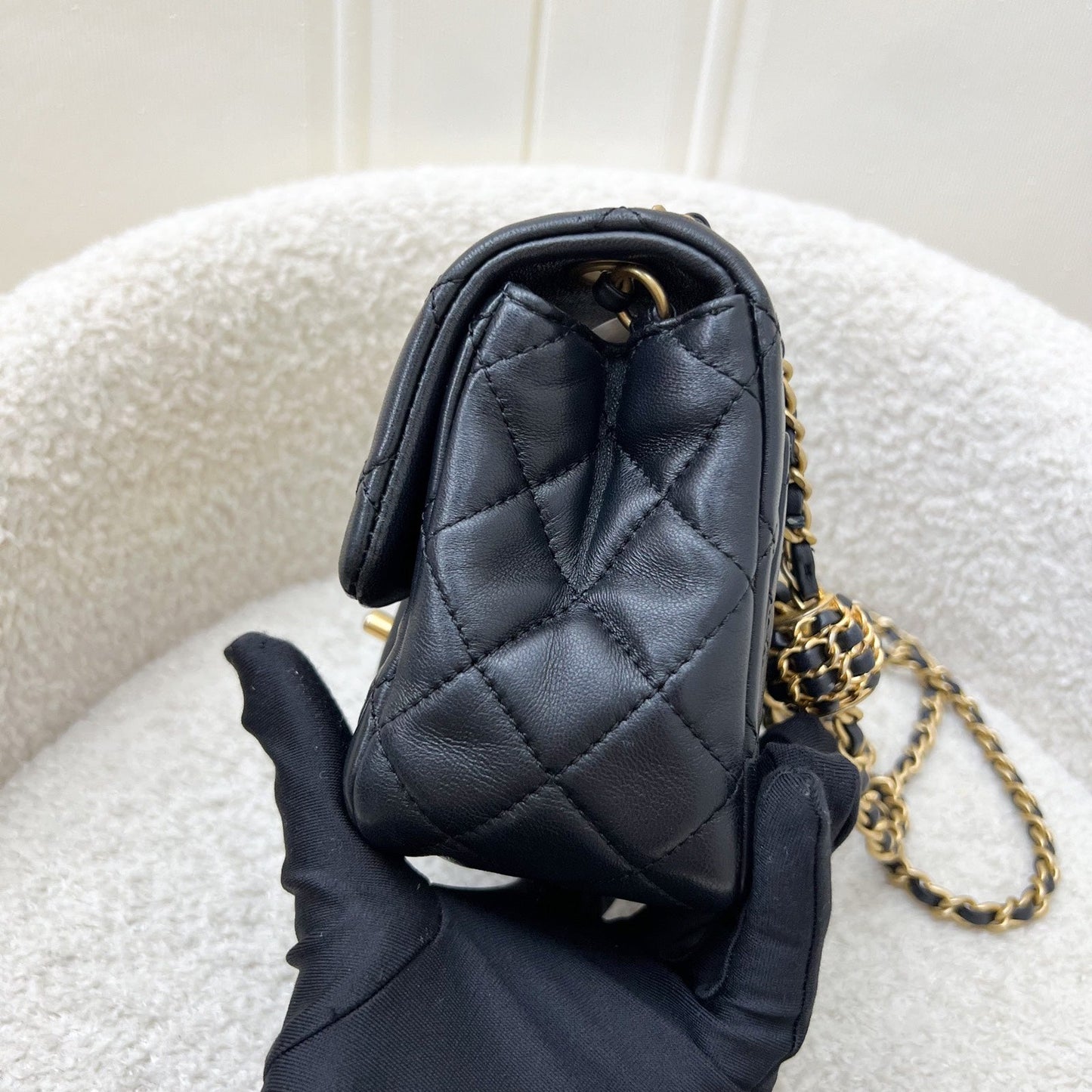 Chanel Pearl Crush Square Mini Flap in Black Lambskin and AGHW (Model: ) Accessory