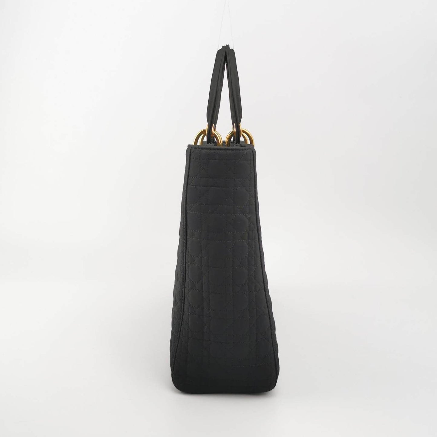 Dior Lady Cloth With Yellow Tone Hardware Handbag Black Gold Travel Bag Hardware Handbag