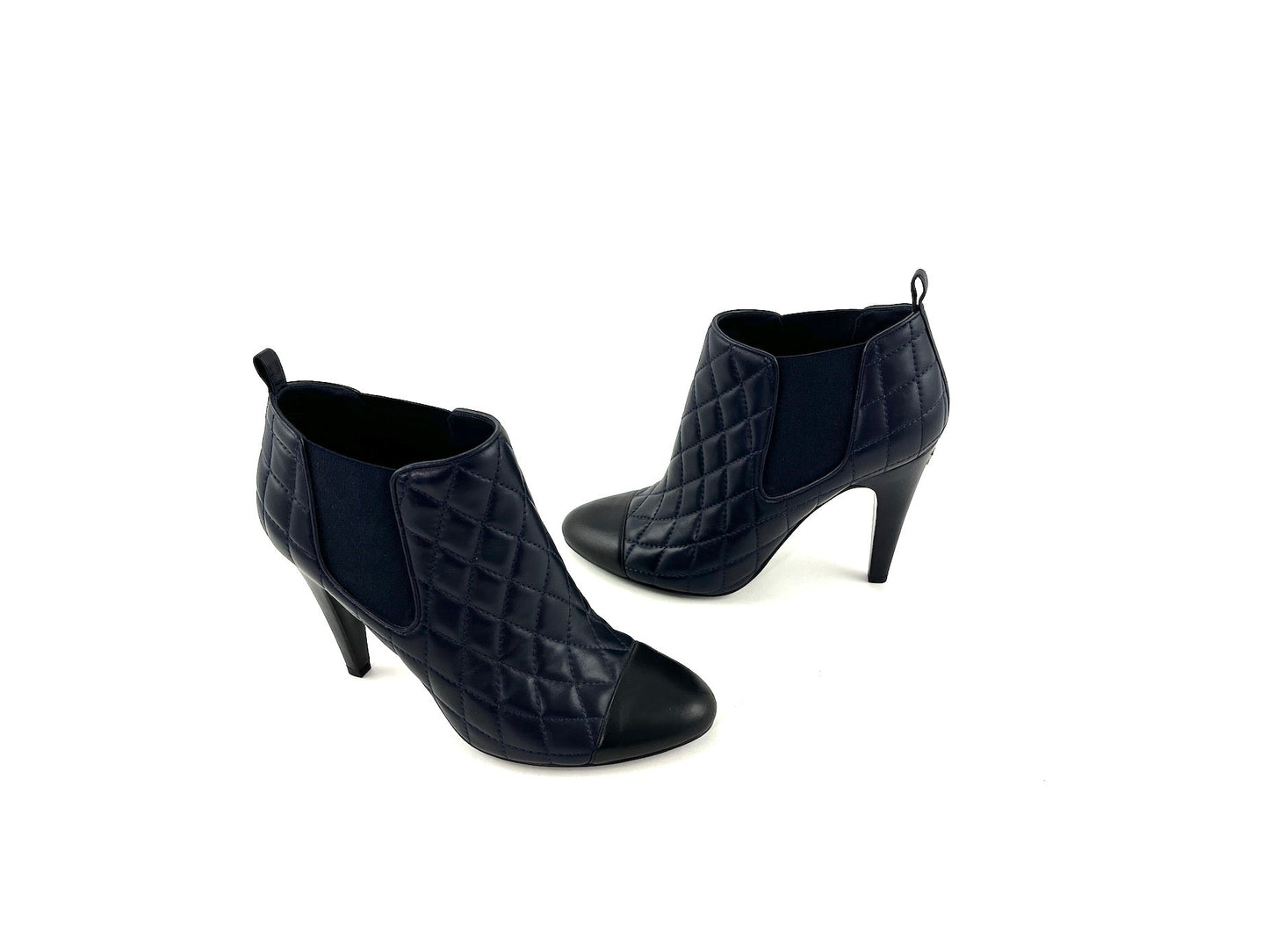 Chanel Cap Toe Quilted Leather CC Ankle Boots 40 9.5
