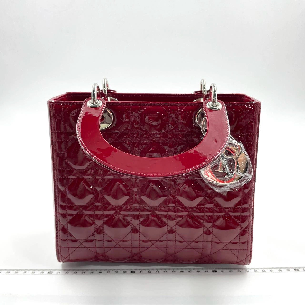 Dior Lady Burgundy Patent Handbag Adjustable Strap Leather Medium Travel Bag