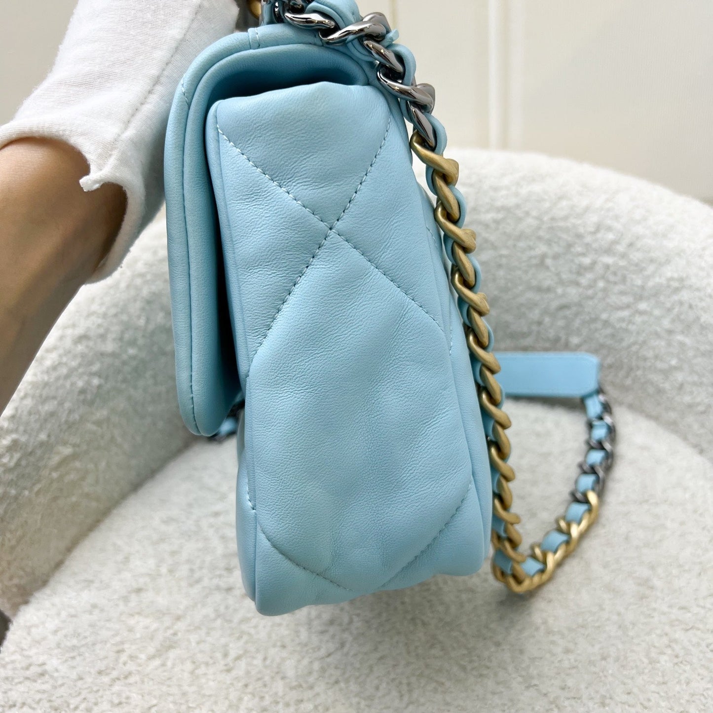 Chanel 19 Small Flap in Sky Blue Lambskin and 3-Tone Hardware (Model: ) Accessory