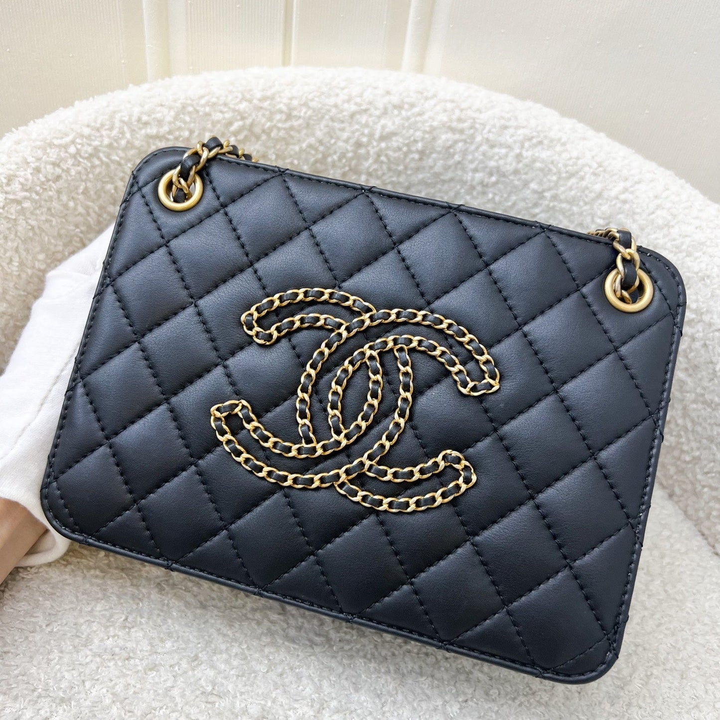 Chanel Mini Accordion Tote in Black Lambskin and AGHW (Model: )