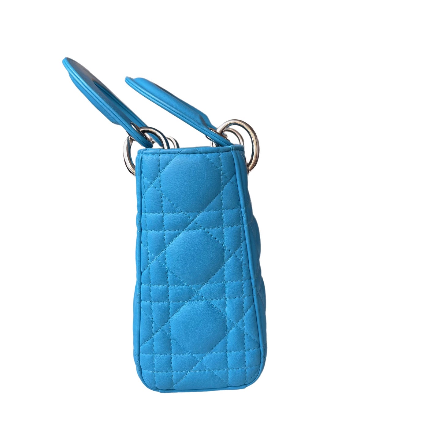 Dior Lady Teal Handbag Cannage With Strap Leather Blue Travel Bag
