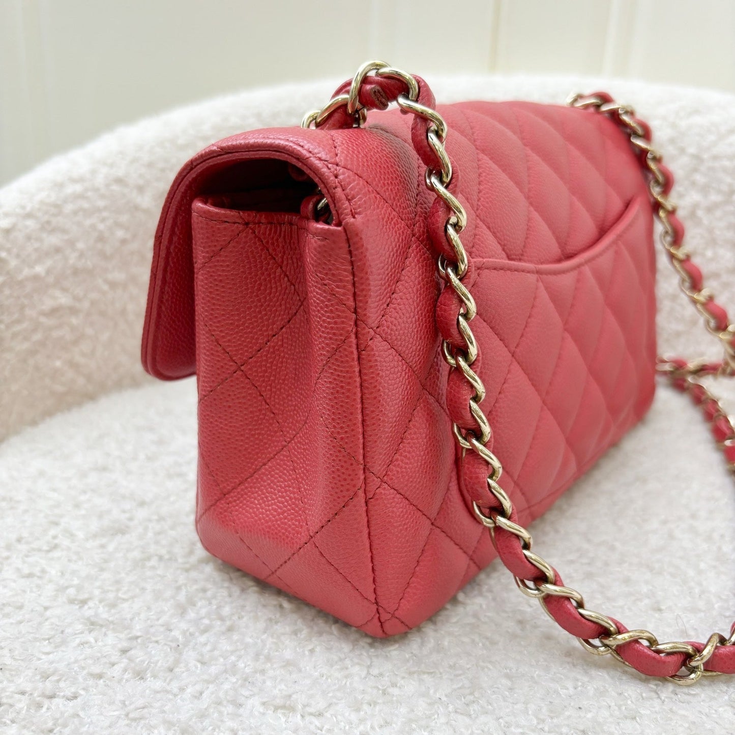 Chanel Classic Mini Rectangle Flap in Dark Pink Caviar LGHW Accessory