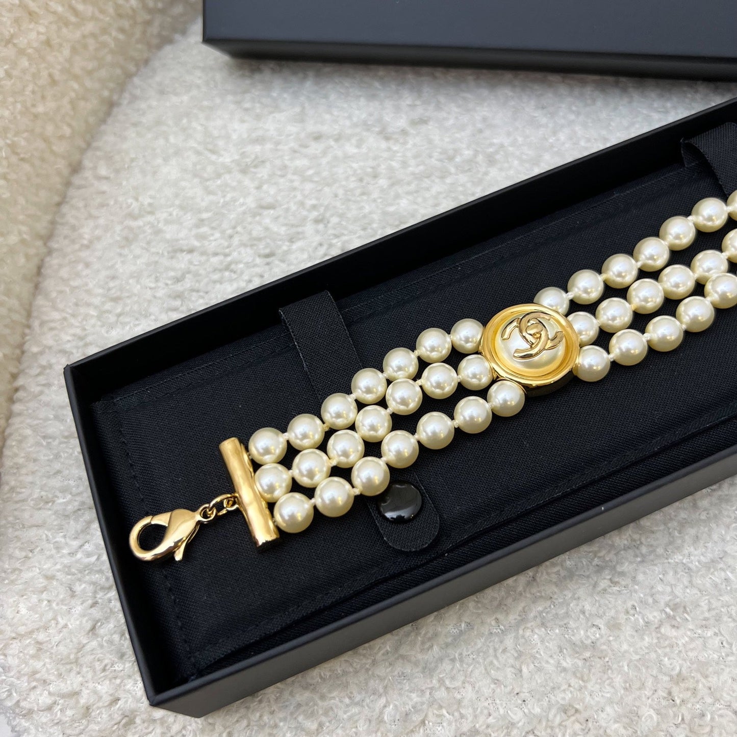Chanel Triple Row Pearl Bracelet in GHW ()