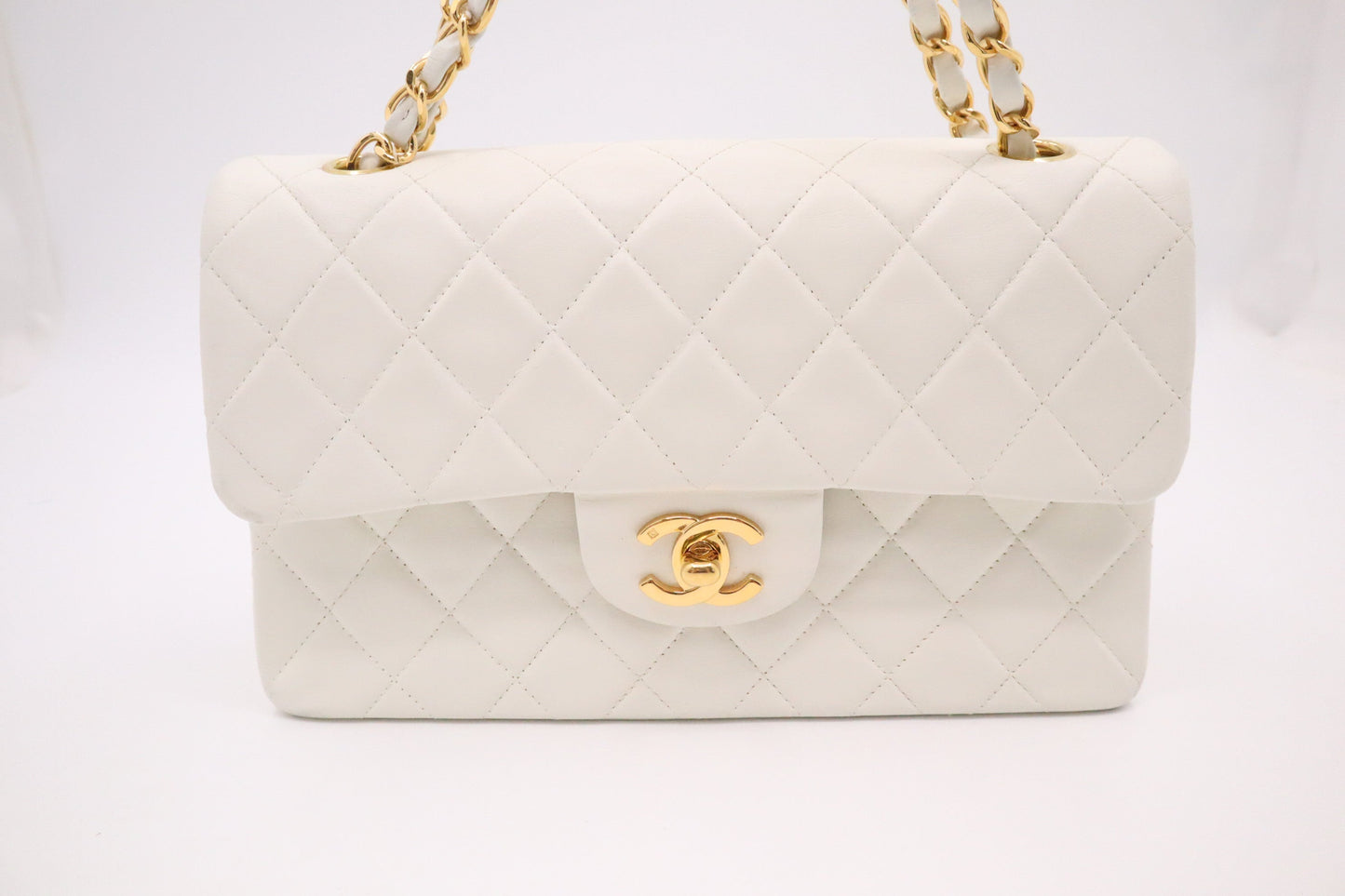 Chanel Double Flap Mattelassé White Small Leather Handbag
