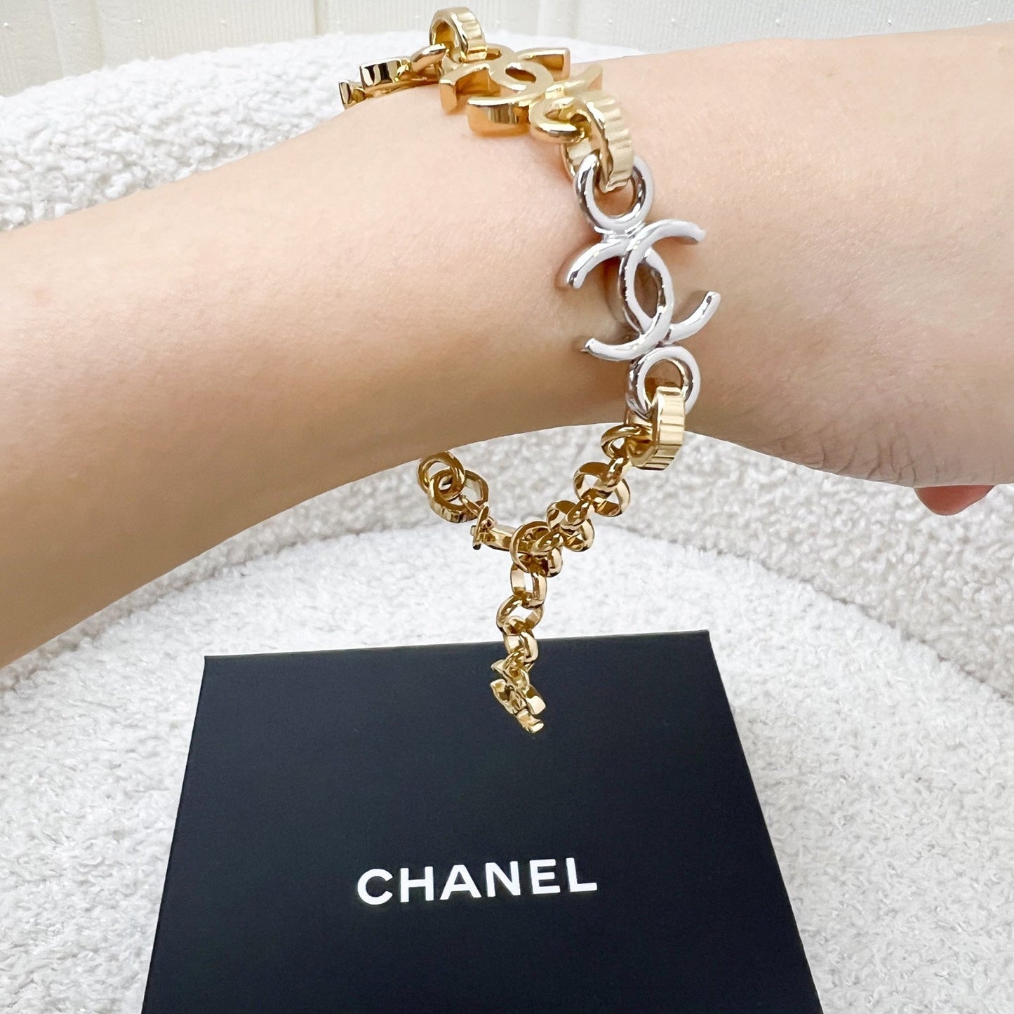 Chanel CC Logos Bracelet in 2 Tone Gold and Silver HW