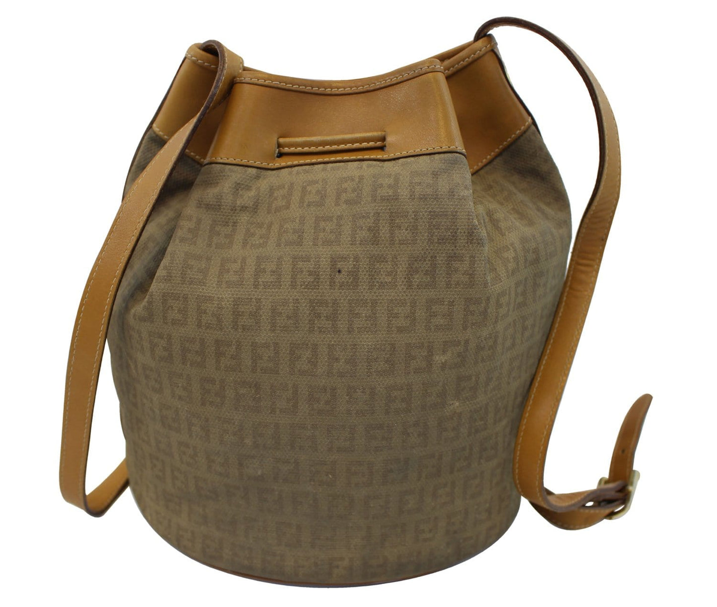 Fendi Ff Shoulder Bag Leather Brown Bucket