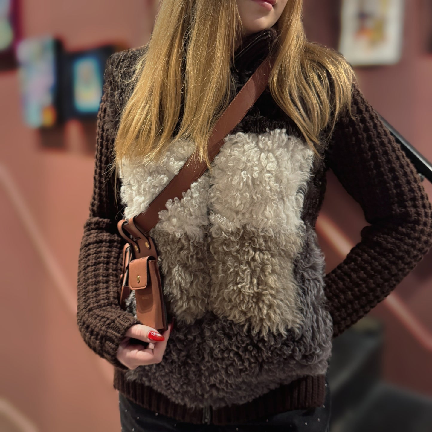 Fendi Handbag Lamb Cashmere Sweater Jacket Leather