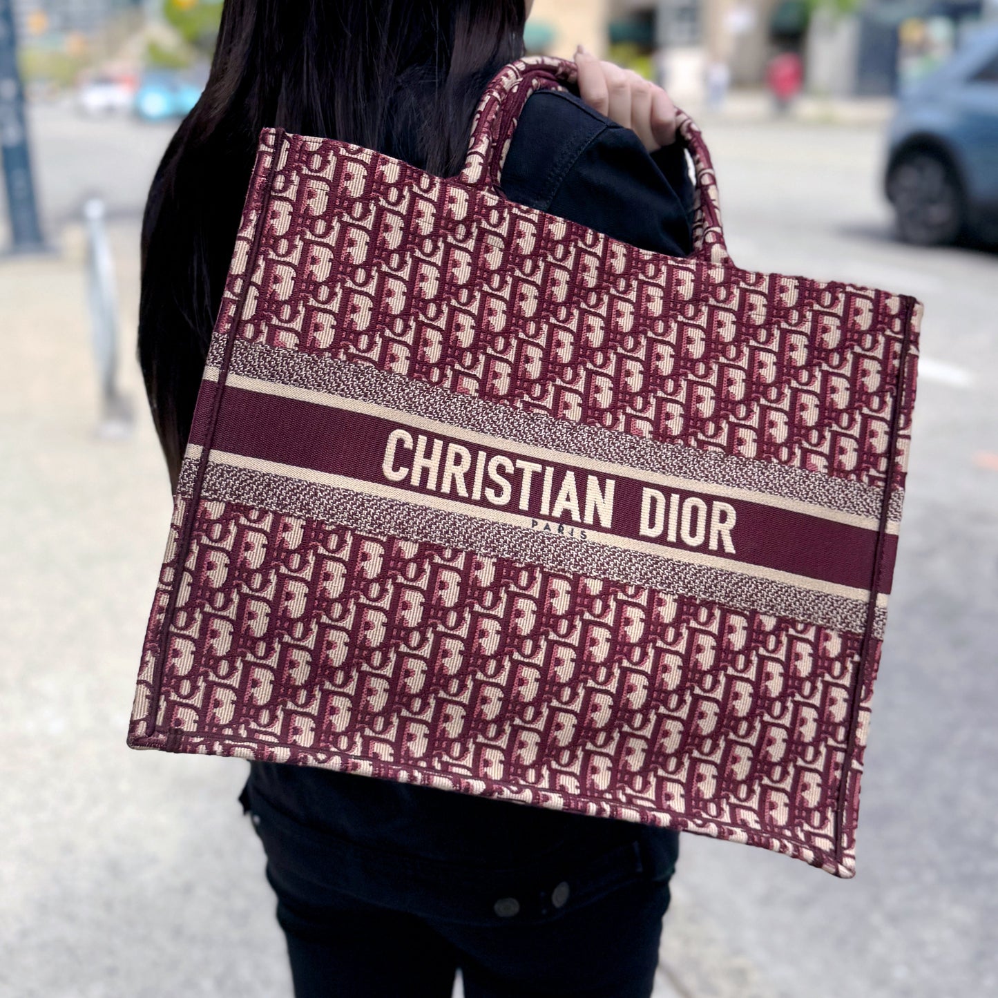 Dior Oblique Book Tote Burgundy Large Tote Bag