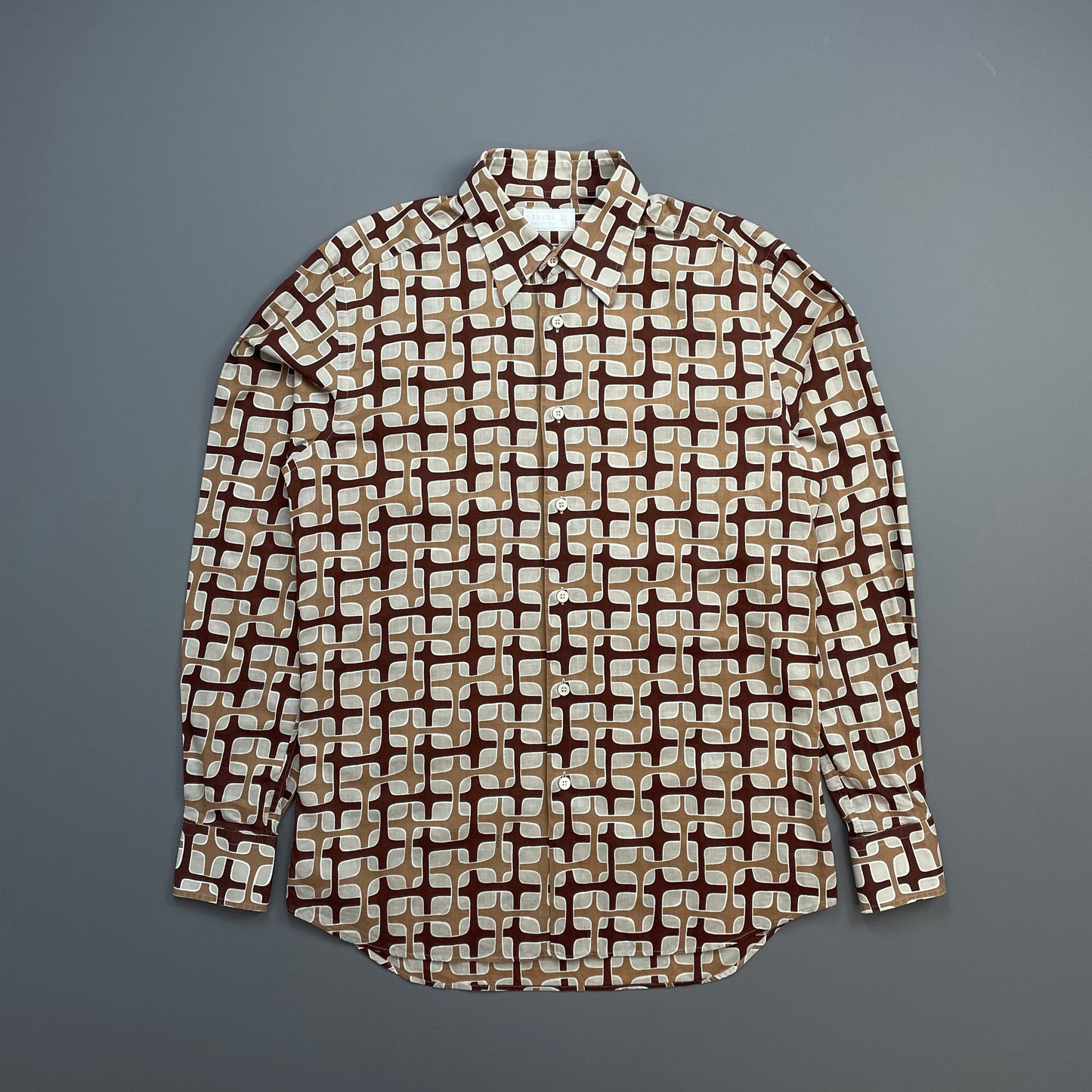 Prada Handbag Milano 00s Geometric Interlink All-Over Print Shirt Brown