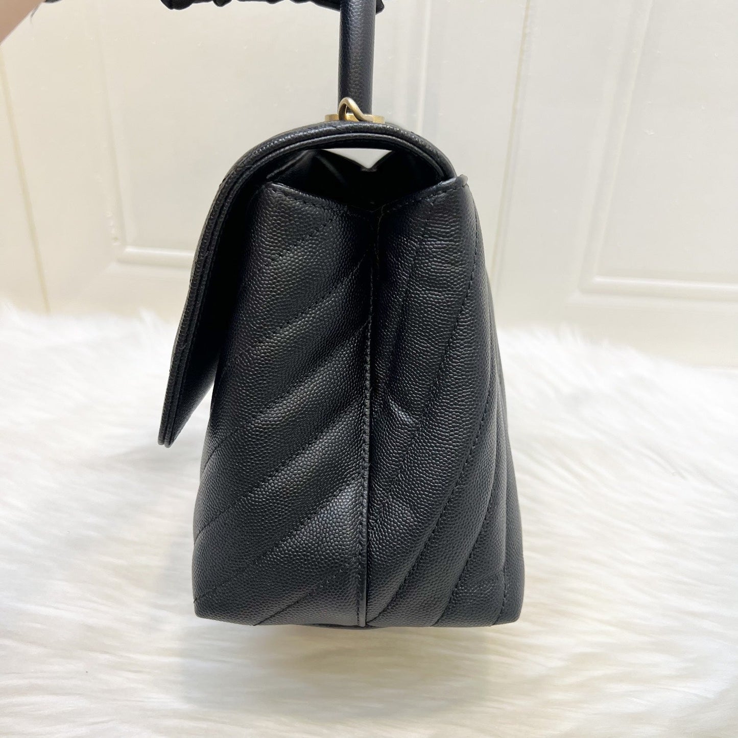 Chanel Medium Coco Handle Flap in Chevron Quilted Black Caviar and GHW (Model: ) Accessory
