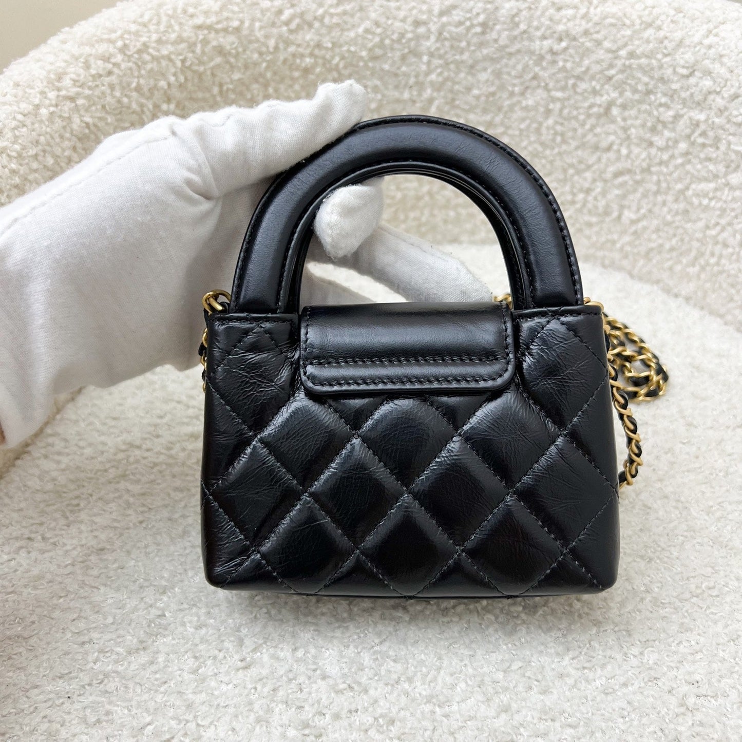 Chanel Micro Kelly (Nano) in Black Calfskin and AGHW Accessory