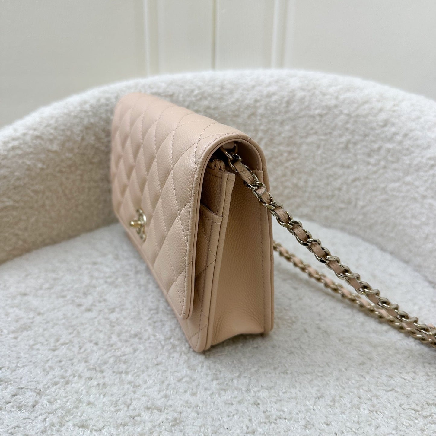 Chanel Ribbon Chain Wallet on Chain WOC in Beige Caviar LGHW Bag