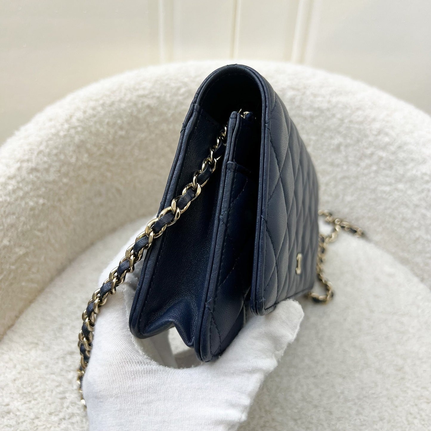 Chanel Classic Wallet on Chain WOC in Navy Lambskin and LGHW (Model: ) Bag
