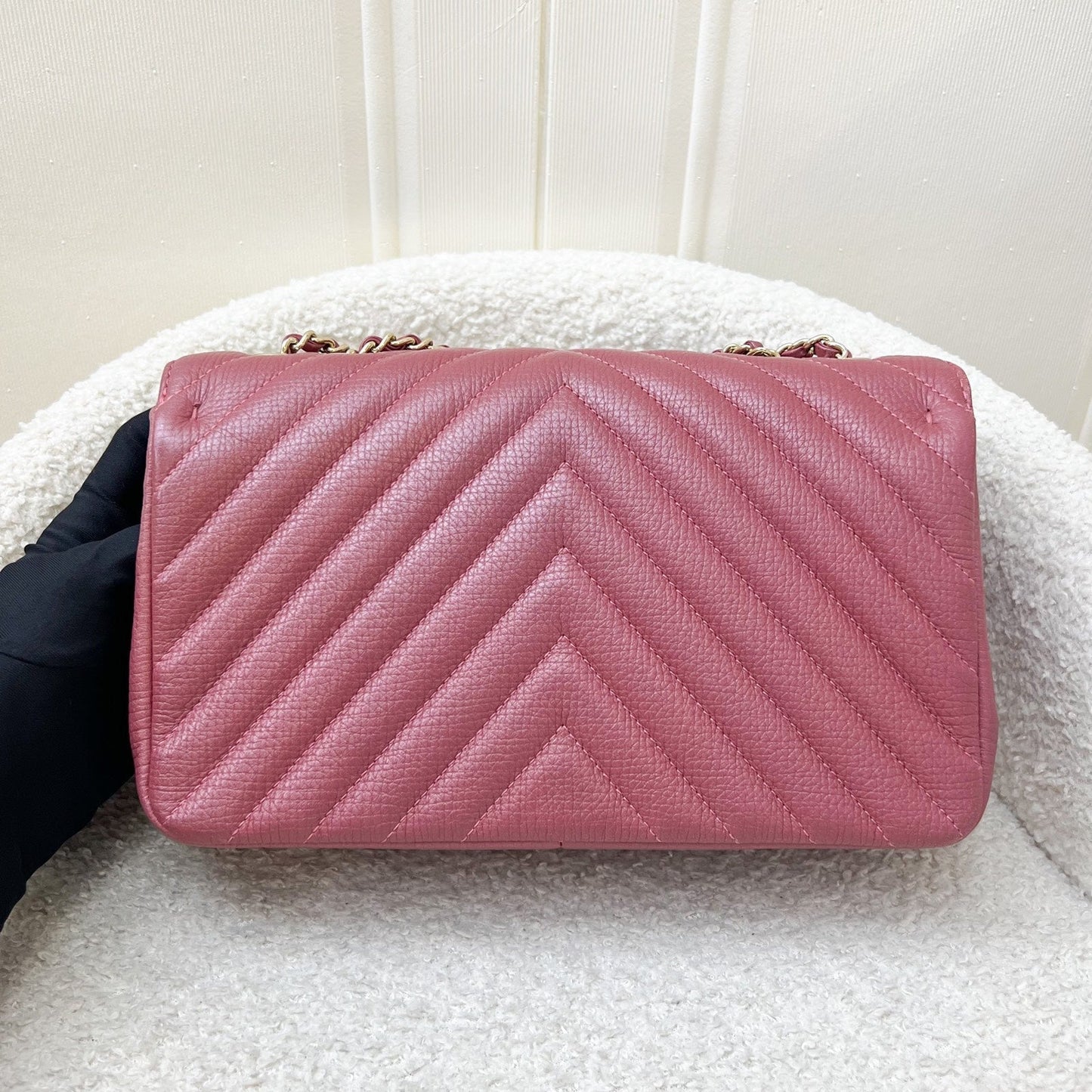 Chanel Medium Statement Flap in Chevron Quilted Dark Red / Pink Embossed Calfskin and LGHW (Model: ) Accessory