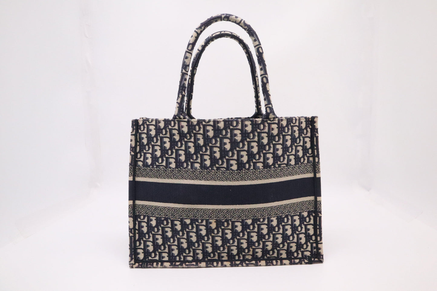 Dior Book Tote In Navy Oblique Embroidery Handbag Canvas Blue Tote Bag