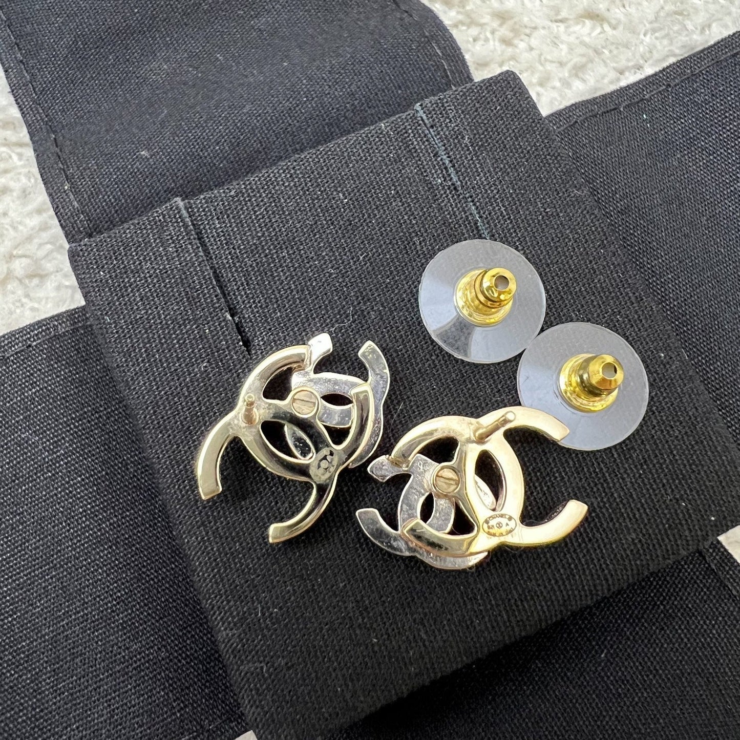 Chanel Double CC Logo Earrings with Crystals in LGHW (Model: ) Jewelry