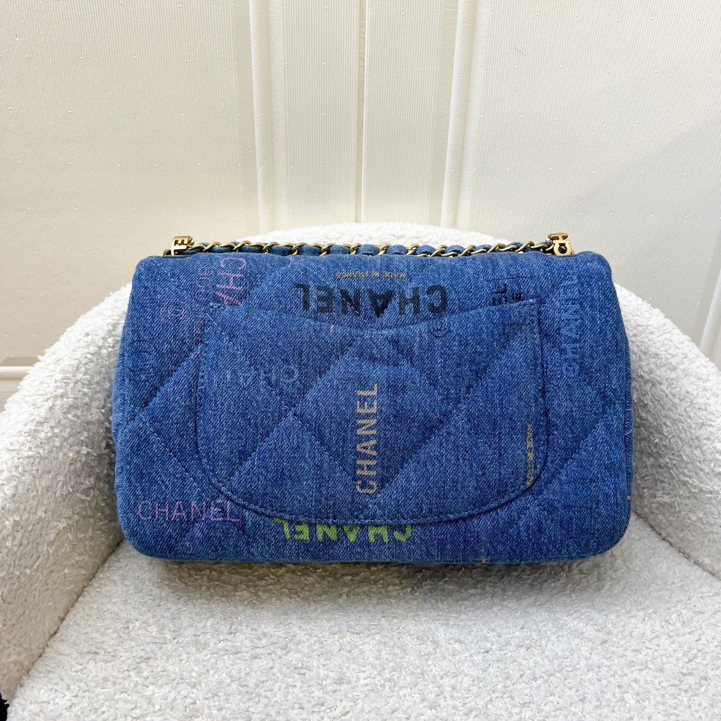 Chanel Denim Mood Medium Flap Bag in Blue Printed Denim and AGHW