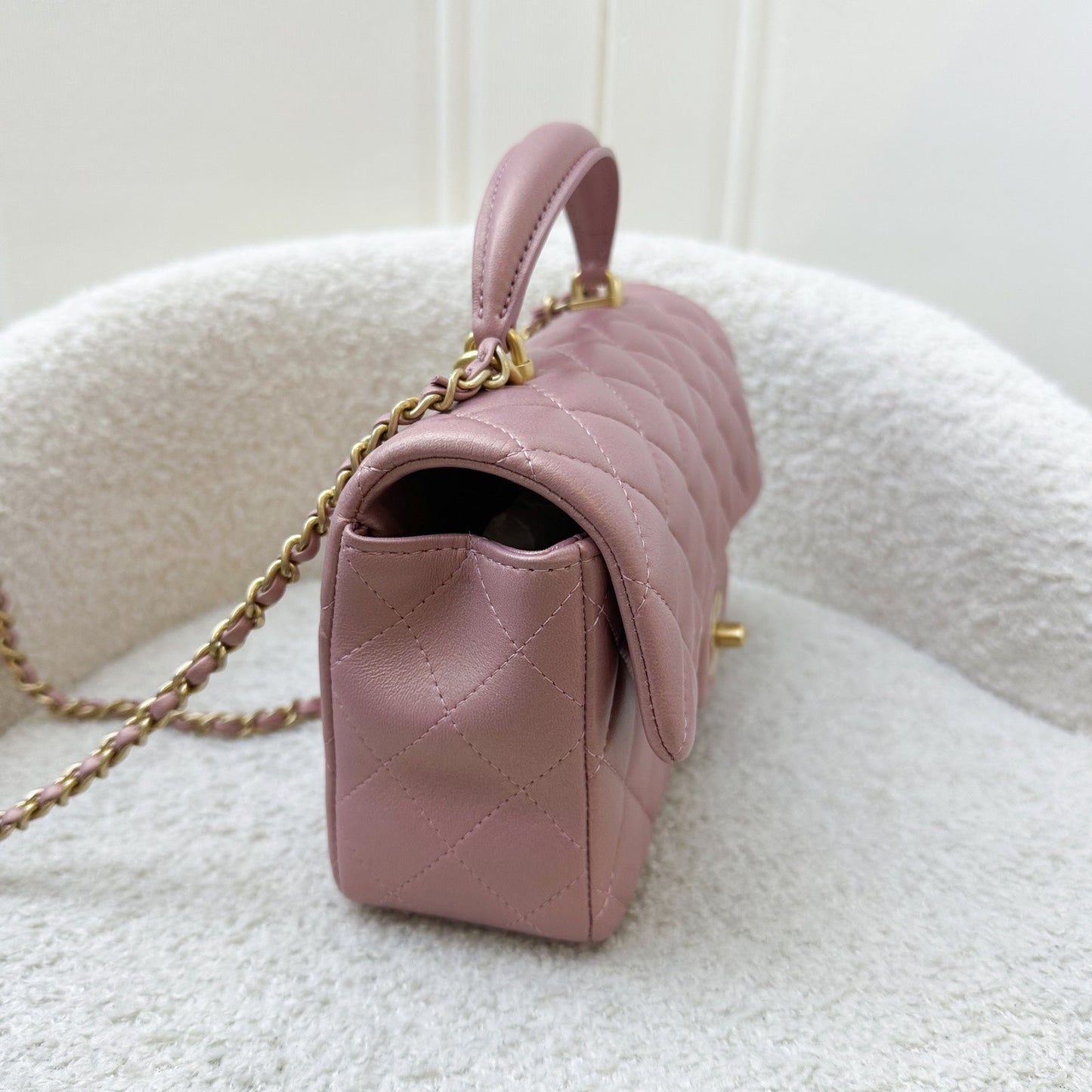 Chanel Top Handle Mini Rectangle Flap in Pink Lambskin AGHW Bag