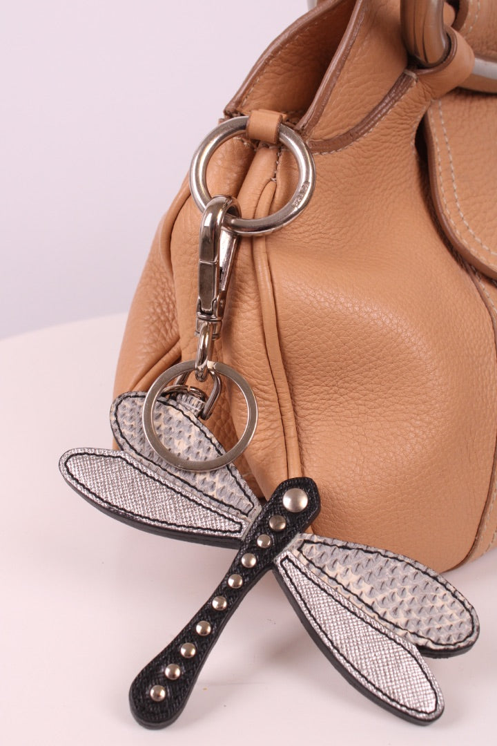 Prada Key Dragonfly Keychain Beige Silver Key Chain