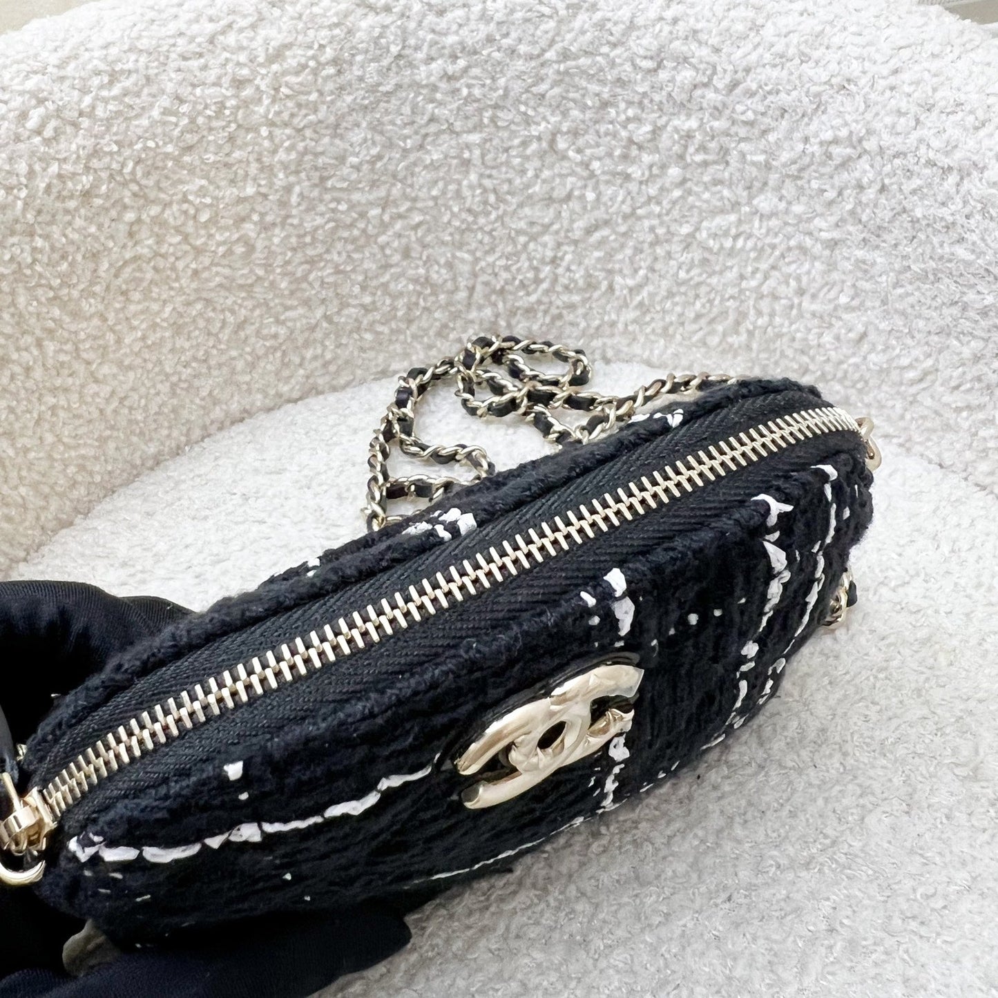 Chanel VIP Gift Mini Bag in Black and White Tweed and LGHW