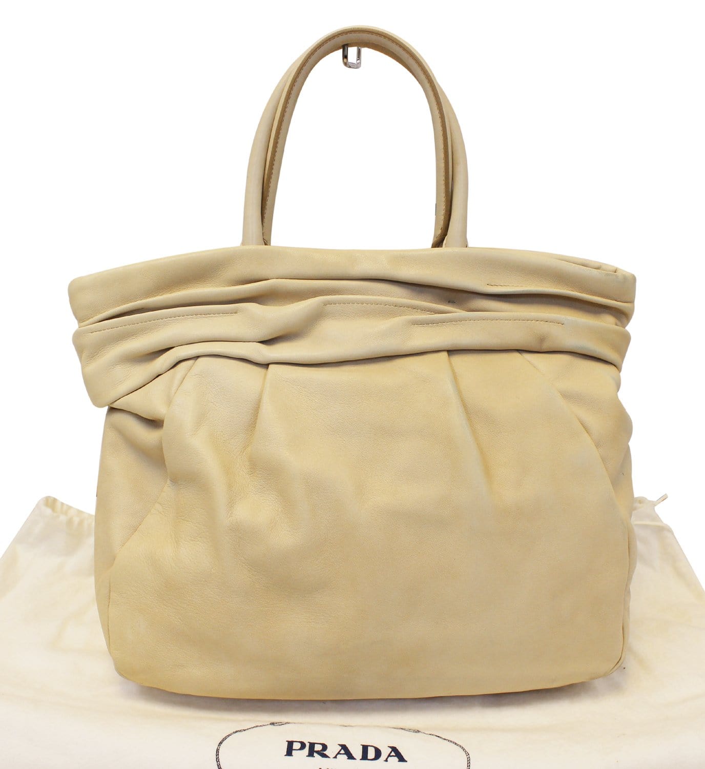 Prada Nappa Frills Shopping Tote Bag Leather Beige