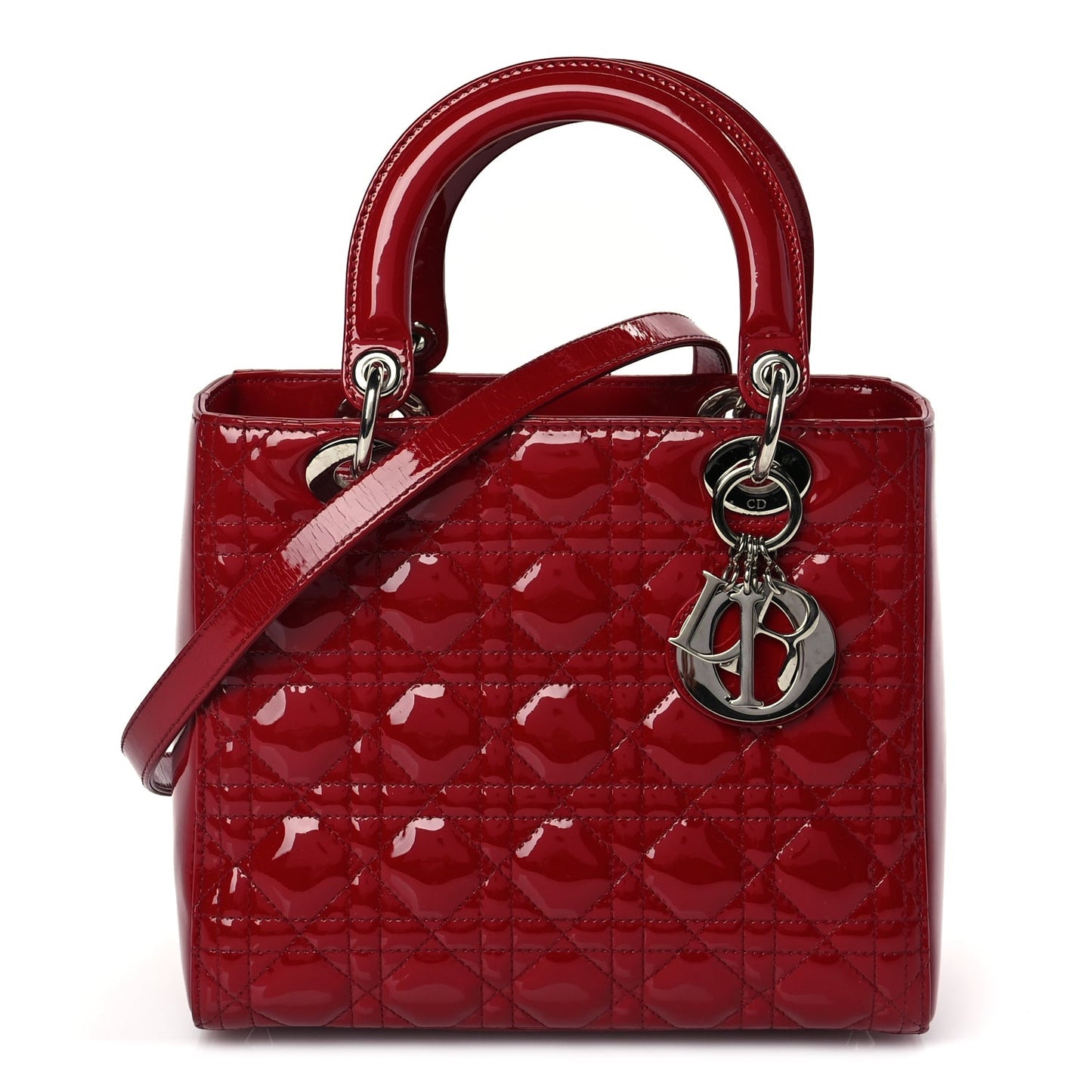 Dior Shoulder Bag Christian Cannage Lady Leather Patent Red